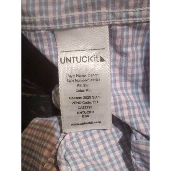 UNTUCKit Men's Shirt Large L Slim Fit Dalton Slim Fit Nylon Elastane Pink Blue - Picture 9 of 11
